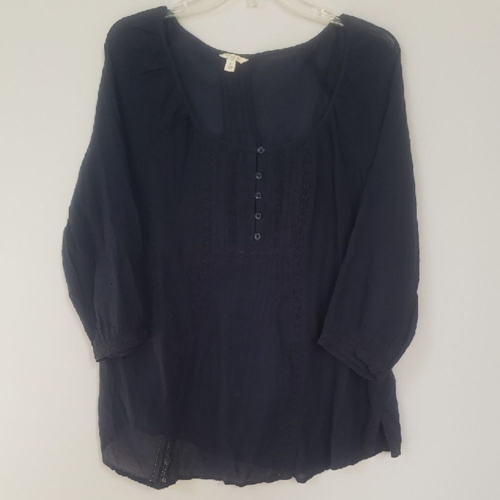 Sonoma Top Women's L Gauzy Cotton Lace Pintuck Peasant Boho Hippie Cottagecore